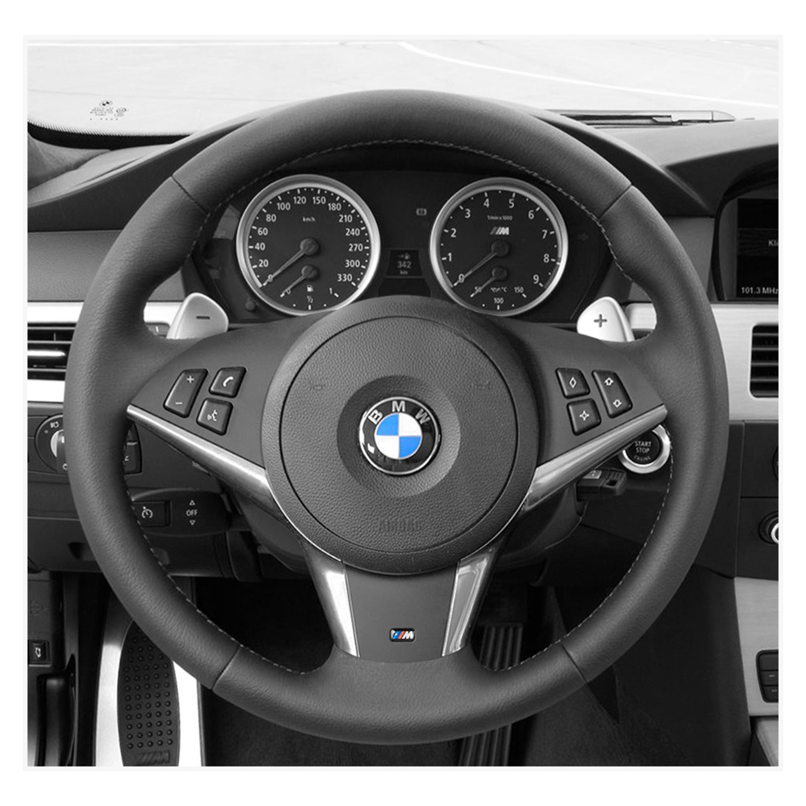 MEWANT steering wheel cover for BMW 5 Series E60 (Sedan) 2003-2009 / 5 Series E61 (Touring) / 6 Series E63 (Coupe) E64 (Convertible) 2004-2010