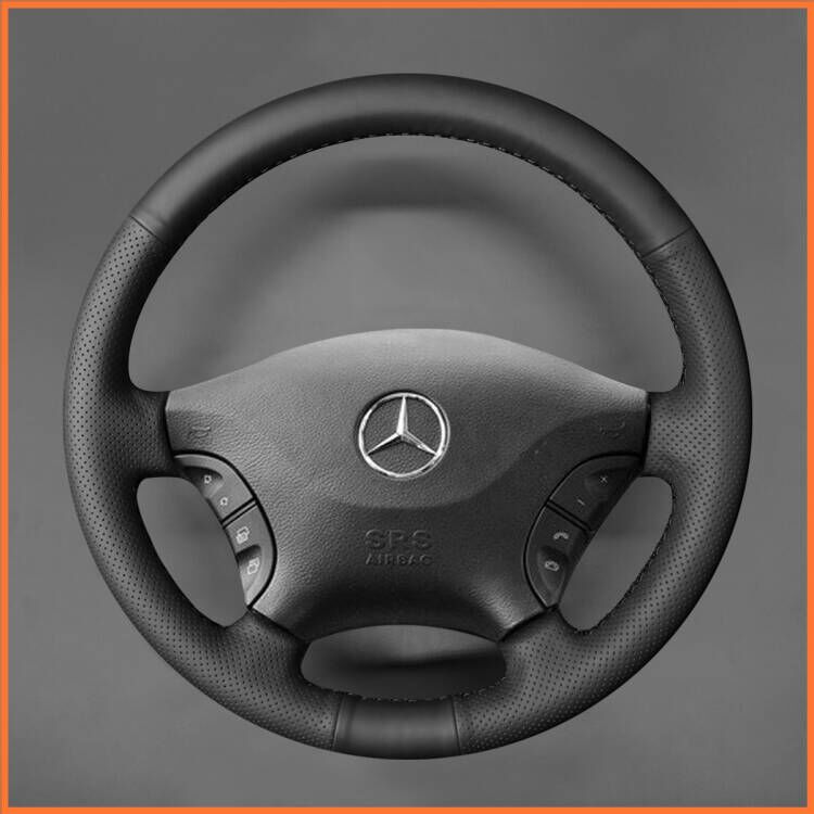 MEWANT Lenkradbezug für Benz W639 Viano Vito Hand Nähen Schwarz Kunstleder Mikrofaser Leder Auto Lenkradhülle