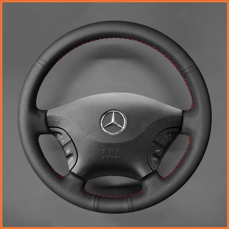 MEWANT Lenkradbezug für Benz W639 Viano Vito Hand Nähen Schwarz Kunstleder Mikrofaser Leder Auto Lenkradhülle