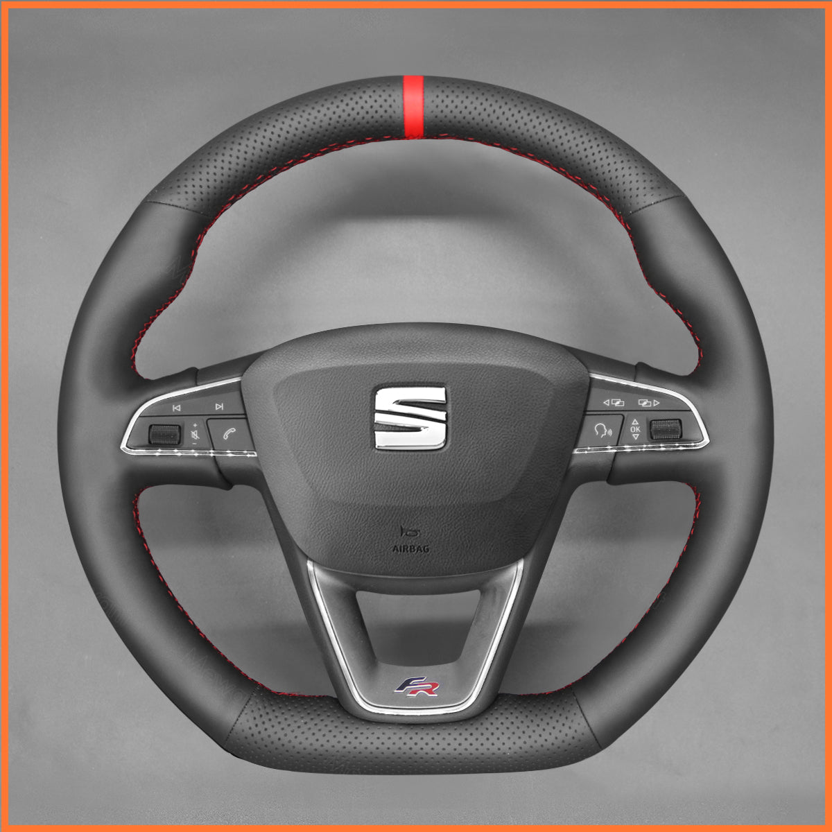 MEWANT Steering Wheel Cover for SEAT Leon 5F (FR|CUPRA) 2013-2020 / Ibiza 6F (FR|CUPRA) 2015-2021 / Alhambra (FR Line) 2015-2022 / Arona (FR Line) 2017-2021 / Ateca (FR-Line) 2016-2020 / Toledo FR 2014-2019 CUPRA Ateca 2018-2020