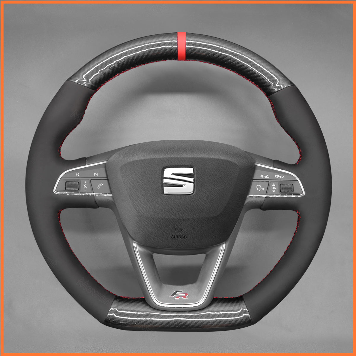 MEWANT Steering Wheel Cover for SEAT Leon 5F (FR|CUPRA) 2013-2020 / Ibiza 6F (FR|CUPRA) 2015-2021 / Alhambra (FR Line) 2015-2022 / Arona (FR Line) 2017-2021 / Ateca (FR-Line) 2016-2020 / Toledo FR 2014-2019 CUPRA Ateca 2018-2020