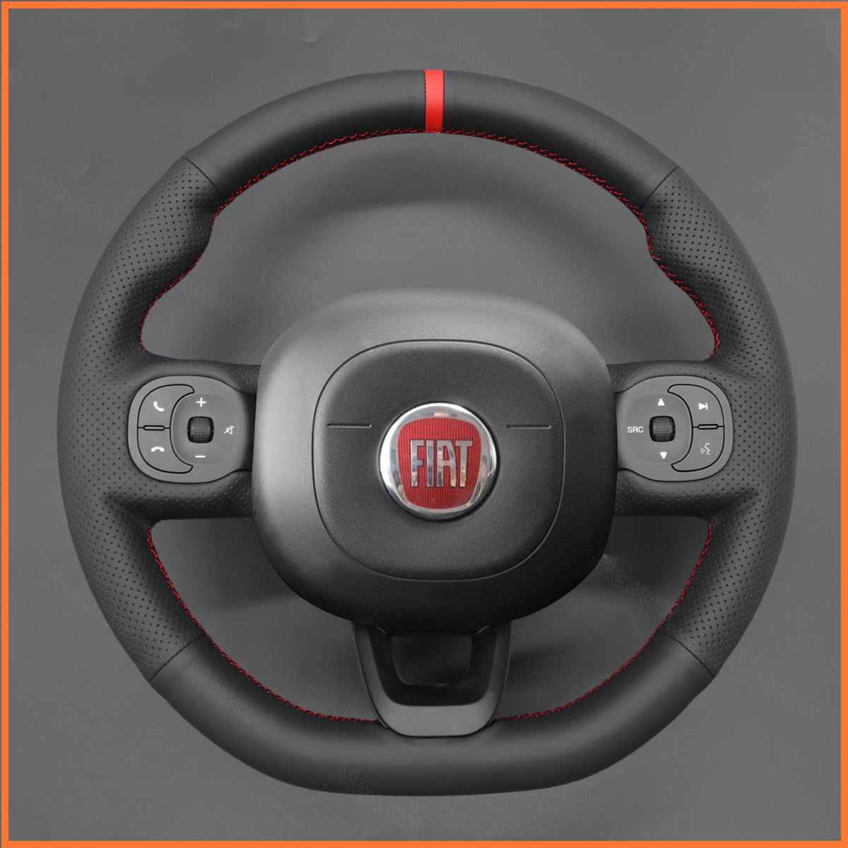 MEWANT Lenkradbezug Kompatibel mit FIAT Panda 2012-2024 D Form Lederlenkrad mit Multifunktiontaste per Hand Nähen Lenkradschoner