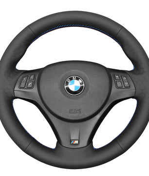 MEWANT Steering Wheel Cover for BMW M Sport M3 E90 E91 E92 E93 E87 E81 E82 E88 X1 E84 Black Artificial Leather Car Steering Wheel Cover