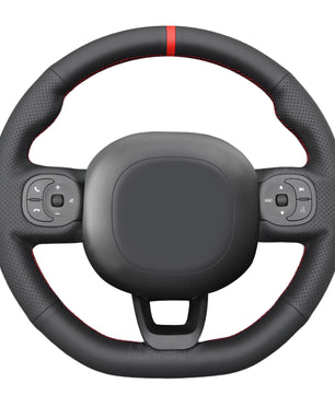 MEWANT Lenkradbezug Kompatibel mit FIAT Panda 2012-2024 D Form Lederlenkrad mit Multifunktiontaste per Hand Nähen Lenkradschoner
