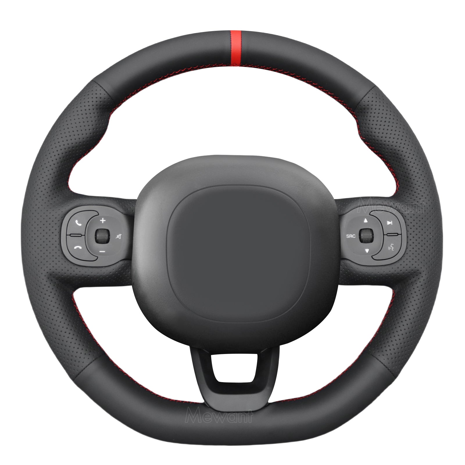 MEWANT Lenkradbezug Kompatibel mit FIAT Panda 2012-2024 D Form Lederlenkrad mit Multifunktiontaste per Hand Nähen Lenkradschoner