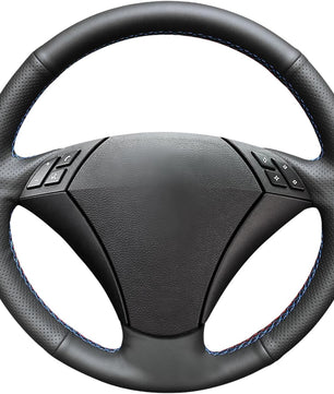 MEWANT Steering Wheel Cover for E60 (Sedan) 530d 2003-2009 E61 (Touring) 2004-2009 Handsewing Black Artificial Leather