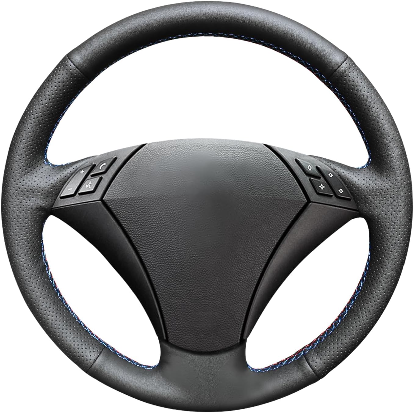 MEWANT Steering Wheel Cover for E60 (Sedan) 530d 2003-2009 E61 (Touring) 2004-2009 Handsewing Black Artificial Leather