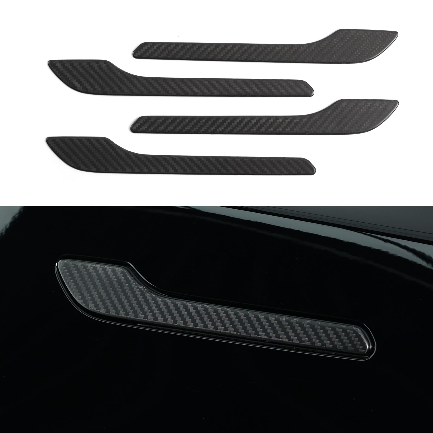 MEWANT 4pcs/set Real Carbon Fiber Door Handles for Tesla Model 3 Highland 2017-2024 / Model Y 2020-2023