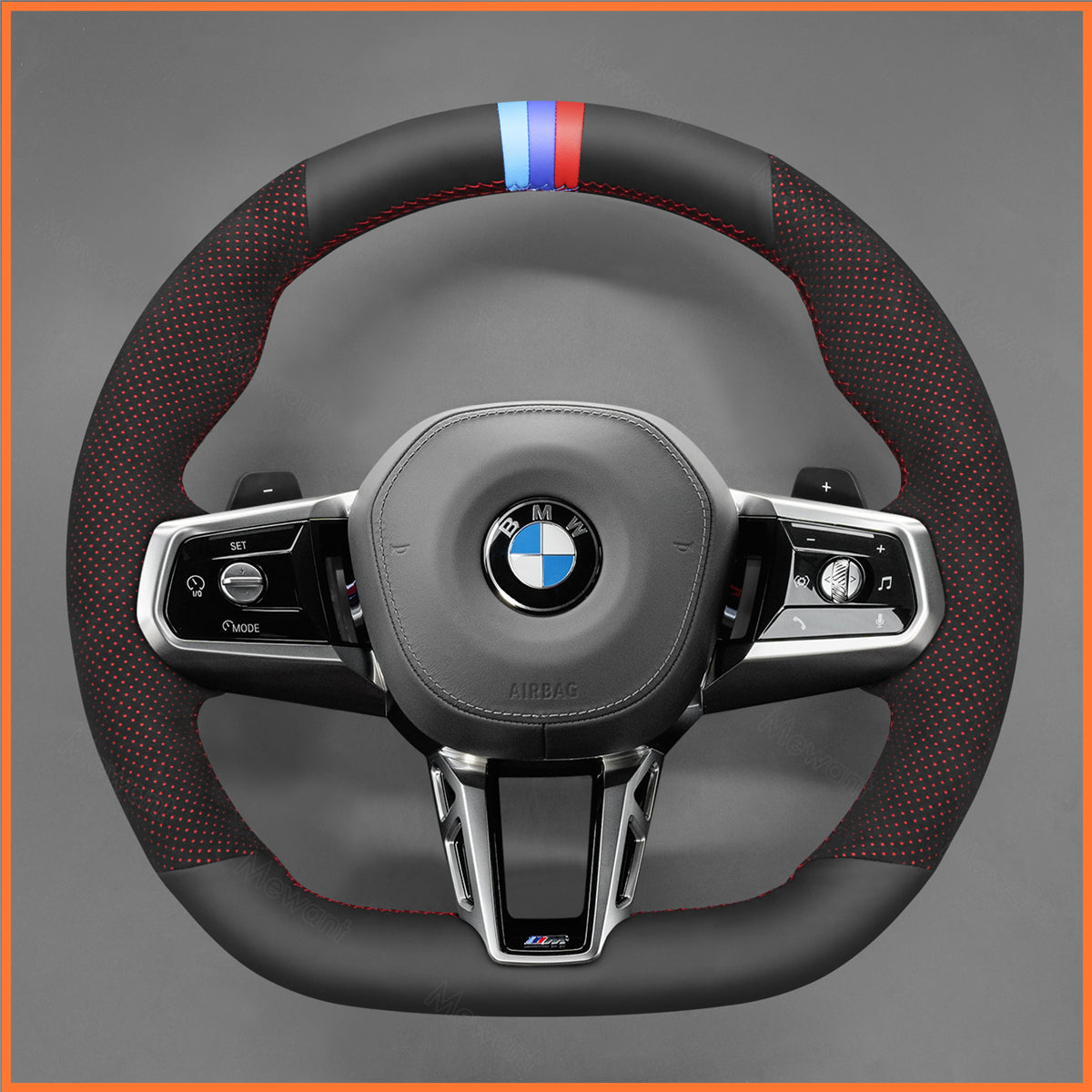 MEWANT Steering Wheel Cover for BMW (M Sport) 5 Series G60 / G61 (Touring) / 7 Series G70 2022-2024 / i5 G60 G61 i7 G70 2022-2024
