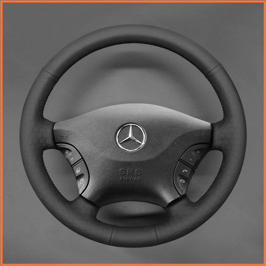 MEWANT Steering Wheel Cover for Benz W639 Viano Vito Hand Sewing Black Artificial Leather Microfiber Leather Car Steering Wheel Cover