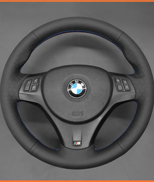 MEWANT Steering Wheel Cover for BMW M Sport M3 E90 E91 E92 E93 E87 E81 E82 E88 X1 E84 Black Artificial Leather Car Steering Wheel Cover