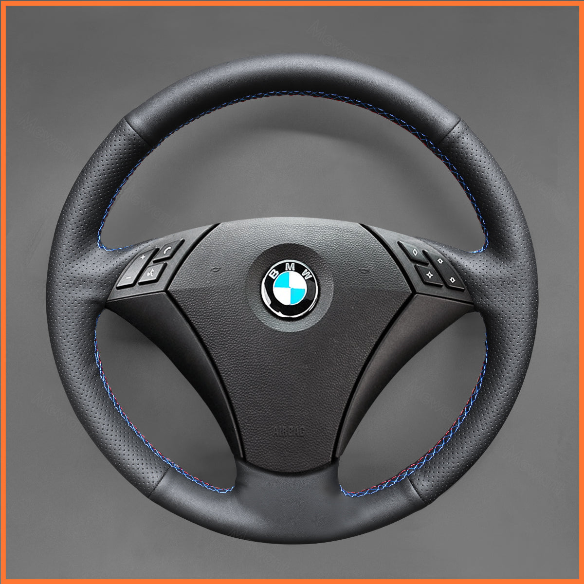 MEWANT Steering Wheel Cover for E60 (Sedan) 530d 2003-2009 E61 (Touring) 2004-2009 Handsewing Black Artificial Leather