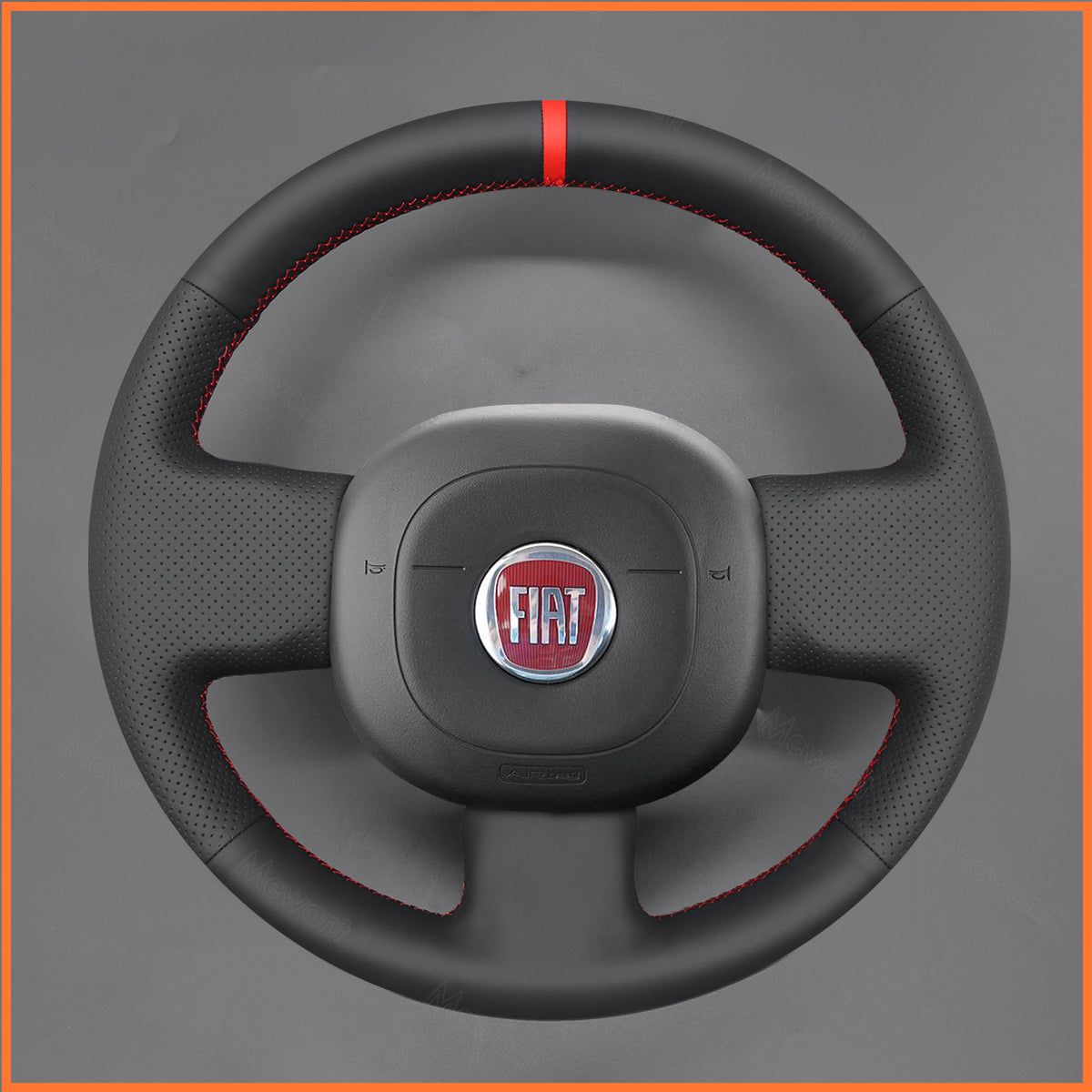 MEWANT Steering Wheel Cover Compatible with FIAT Panda 2012-2024 Rubber Steering Wheel without Multifunction Button Hand Sewing Steering Wheel Cover