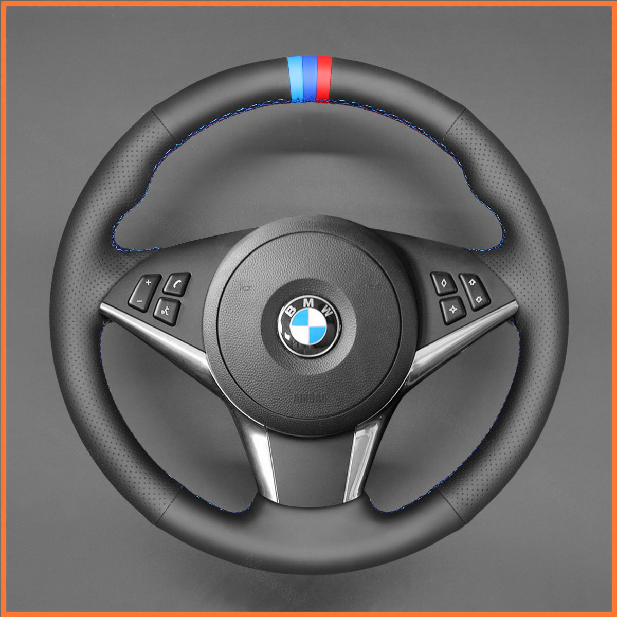 MEWANT steering wheel cover for BMW 5 Series E60 (Sedan) 2003-2009 / 5 Series E61 (Touring) / 6 Series E63 (Coupe) E64 (Convertible) 2004-2010