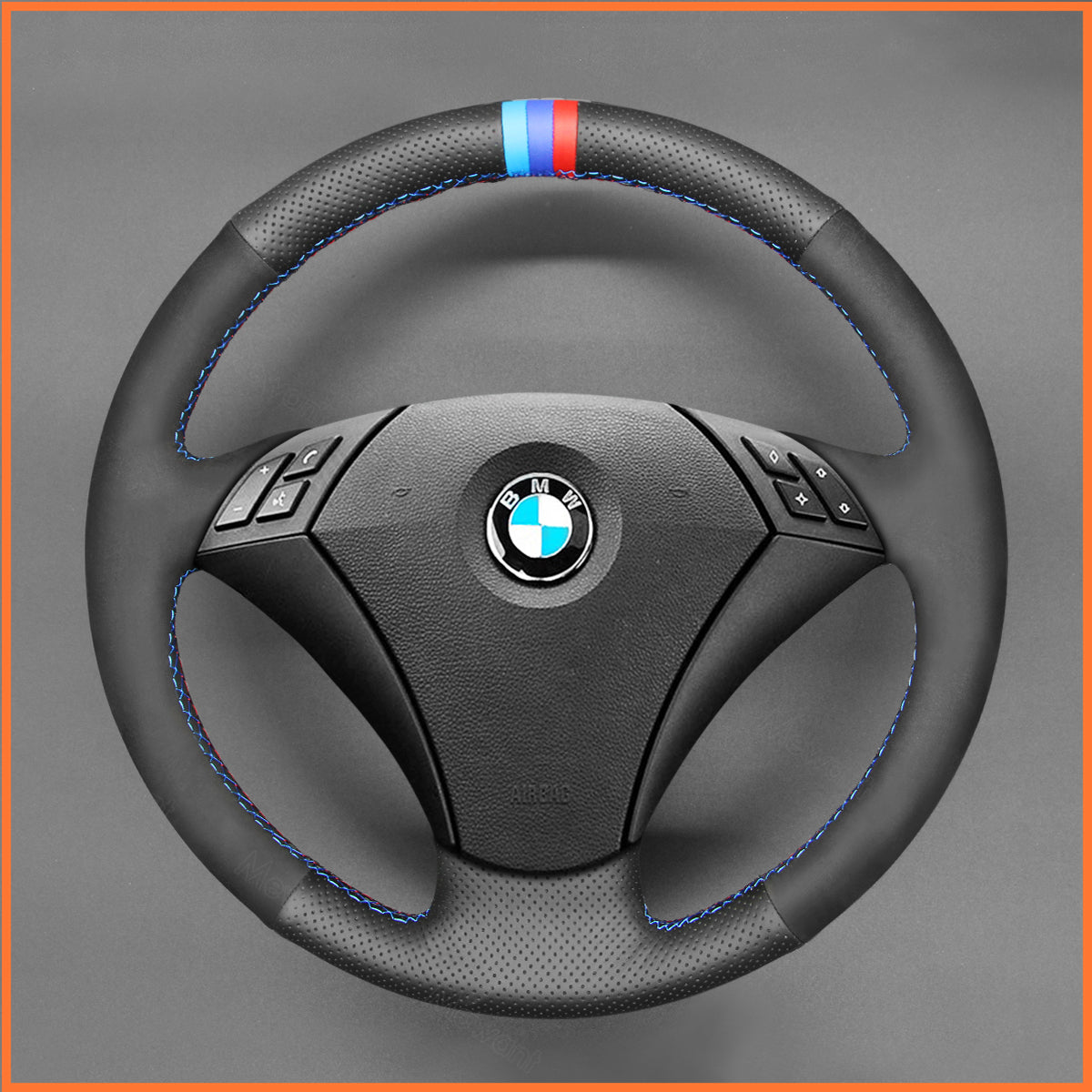 MEWANT steering wheel cover for BMW 5 Series E60 (Sedan) 2003-2009 / 5 Series E61 (Touring) 2004-2009