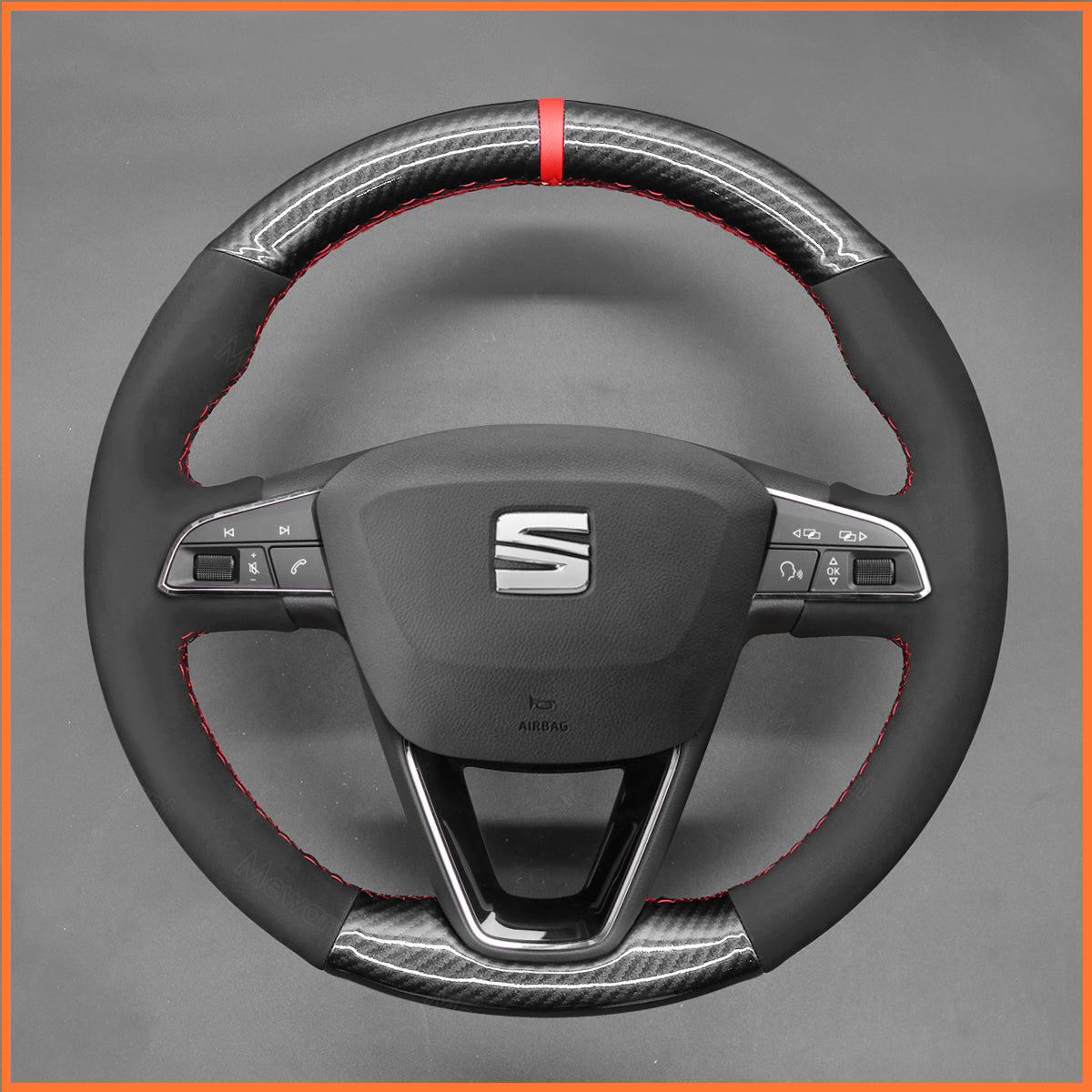 MEWANT Steering Wheel Cover for SEAT Leon (5F) 2013-2020 / Ibiza (6F) 2015-2021 / Alhambra (7N) 2015-2022 / Arona 2017-2021 / Ateca 2016-2020 / Tarraco 2018-2020 / Toledo 2014-2019