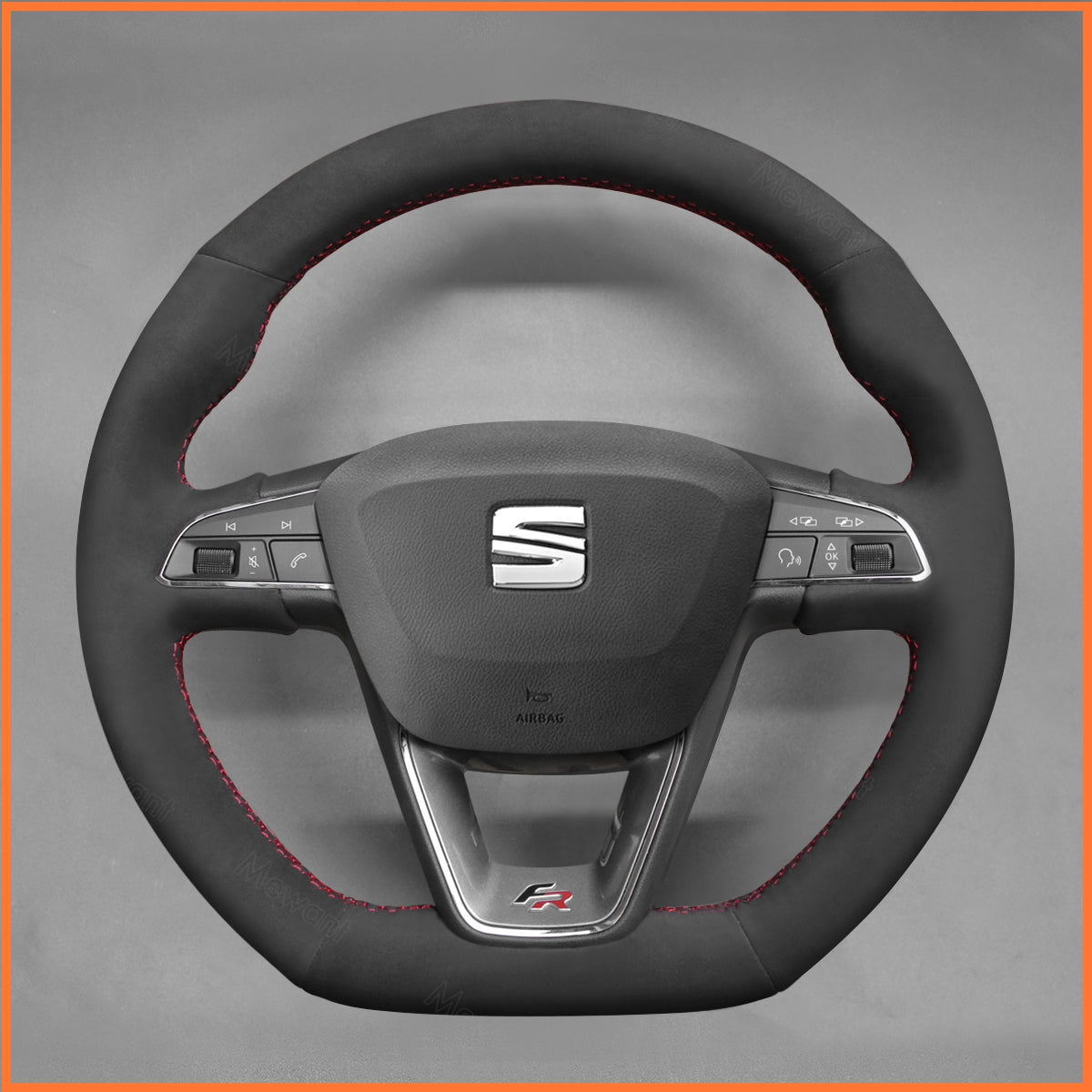 MEWANT Steering Wheel Cover for SEAT Leon 5F (FR|CUPRA) 2013-2020 / Ibiza 6F (FR|CUPRA) 2015-2021 / Alhambra (FR Line) 2015-2022 / Arona (FR Line) 2017-2021 / Ateca (FR-Line) 2016-2020 / Toledo FR 2014-2019 CUPRA Ateca 2018-2020