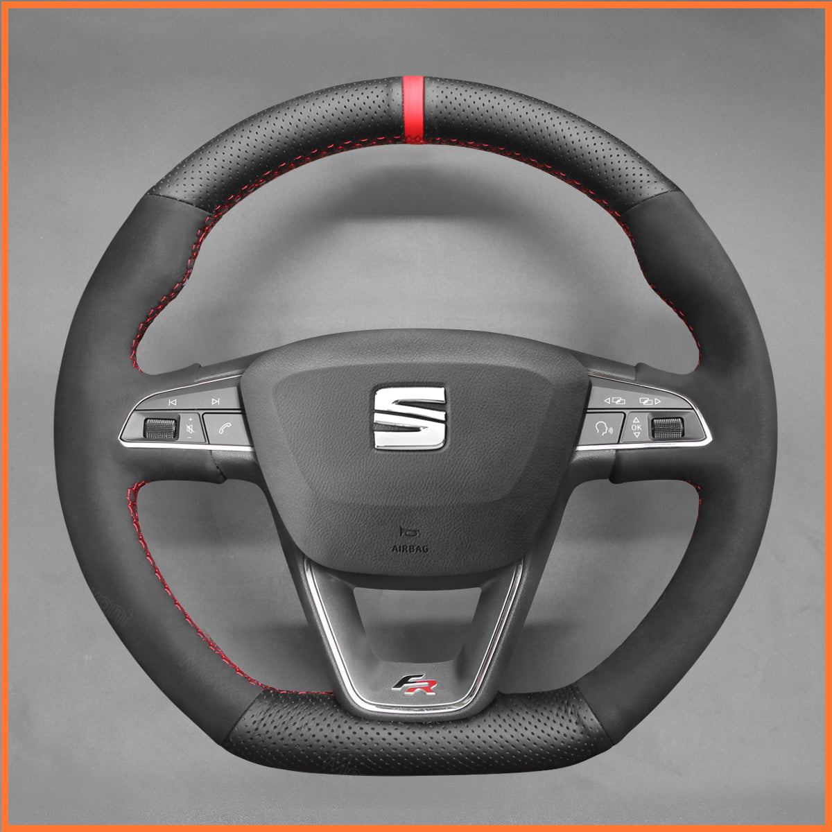 MEWANT Steering Wheel Cover for SEAT Leon 5F (FR|CUPRA) 2013-2020 / Ibiza 6F (FR|CUPRA) 2015-2021 / Alhambra (FR Line) 2015-2022 / Arona (FR Line) 2017-2021 / Ateca (FR-Line) 2016-2020 / Toledo FR 2014-2019 CUPRA Ateca 2018-2020