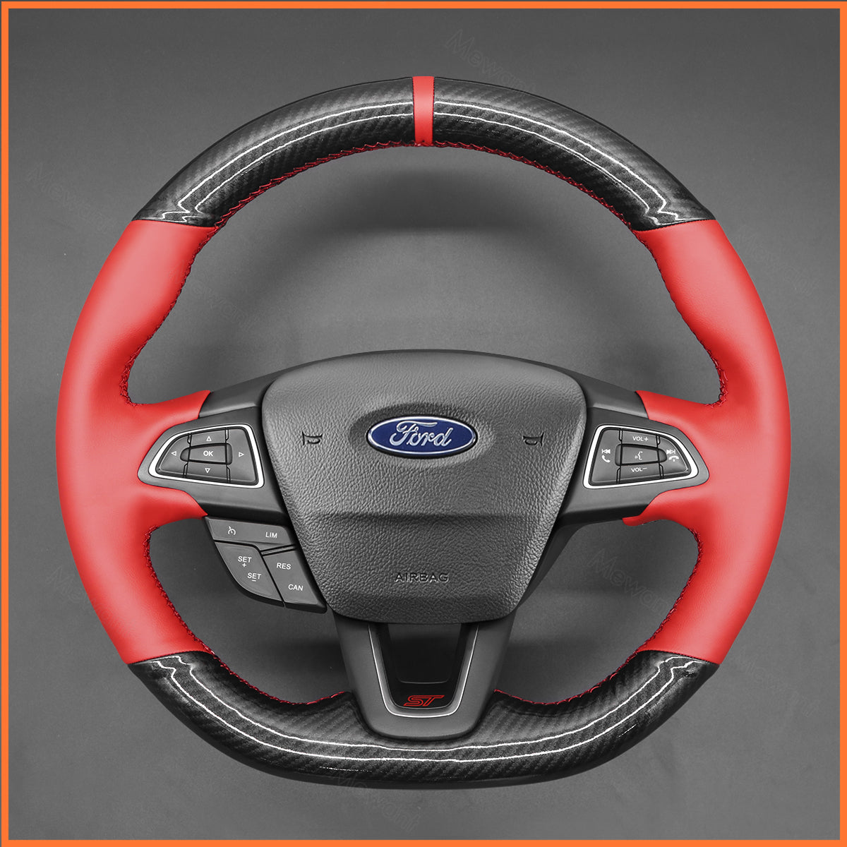 MEWANT steering wheel cover for Ford Focus ST-Line / Focus ST / Focus RS / Ecosport ST-Line / Kuga ST-Line