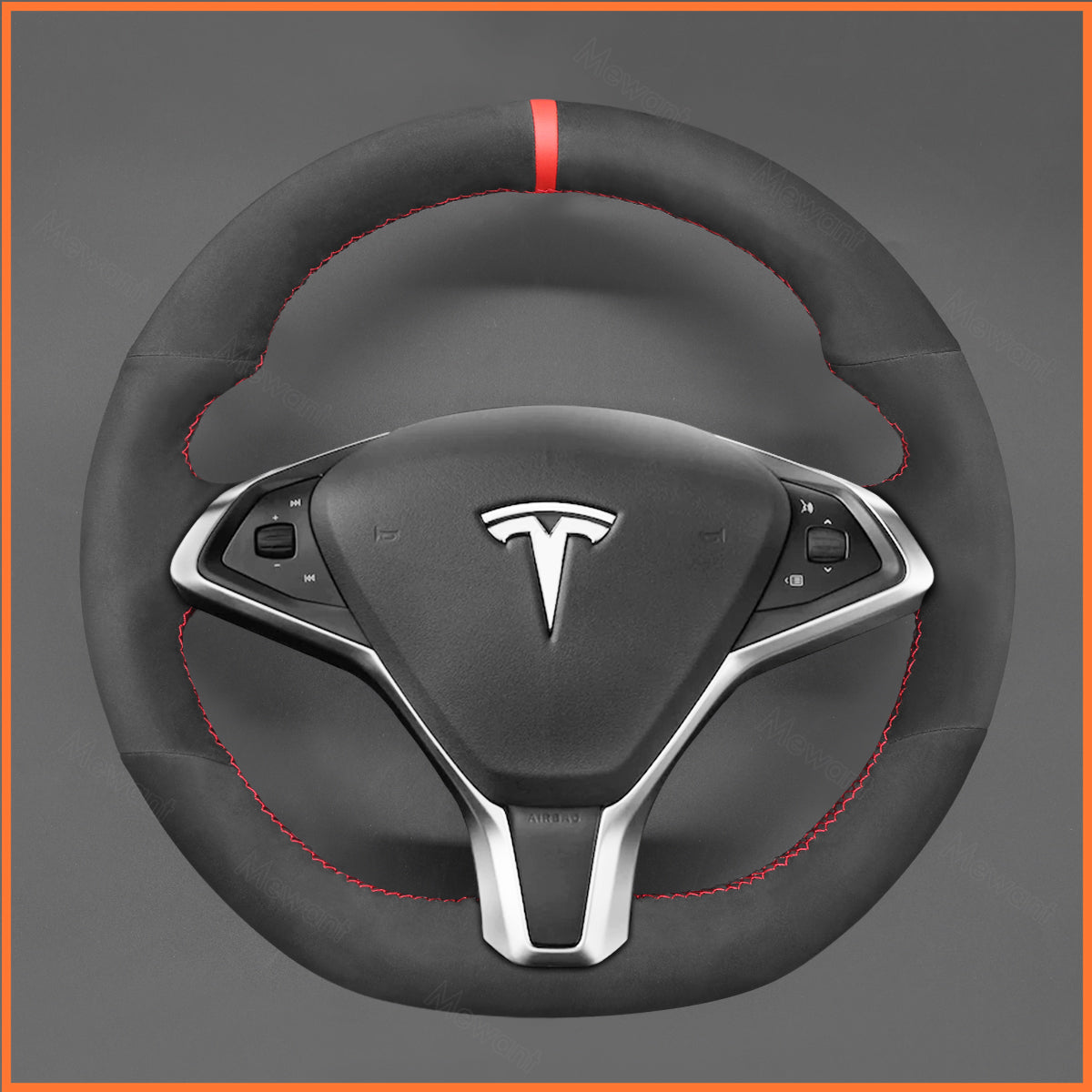 Rundes Tesla Model S oder Model X Lenkrad mit handgenaehtem MEWANT Bezug