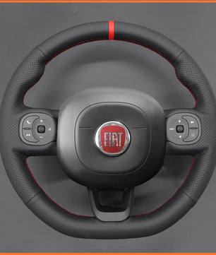 MEWANT Lenkradbezug Kompatibel mit FIAT Panda 2012-2024 D Form Lederlenkrad mit Multifunktiontaste per Hand Nähen Lenkradschoner