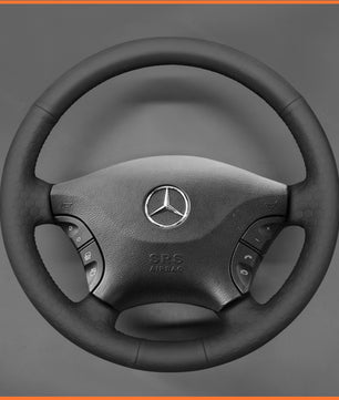 MEWANT Steering Wheel Cover for Benz W639 Viano Vito Hand Sewing Black Artificial Leather Microfiber Leather Car Steering Wheel Cover