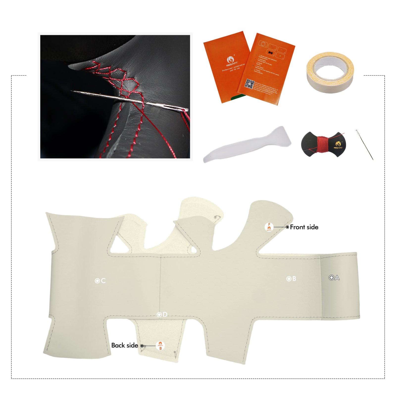 MEWANT Steering Wheel Cover for FIAT 500 2008-2015 500e 2014-2018 500C 2014-2017 DIY Hand Sewing